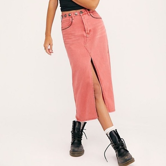 One Teaspoon Dresses & Skirts - ONE TEASPOON Coral Studded Rocko Long Denim Maxi Skirt Front Slit Sz. 26